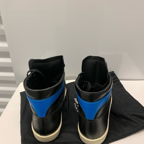 SAINT LAURENT Black & Blue Metal COURT CLASSIC High Sneakers Men's 44 is 11 - Picture 7 of 9